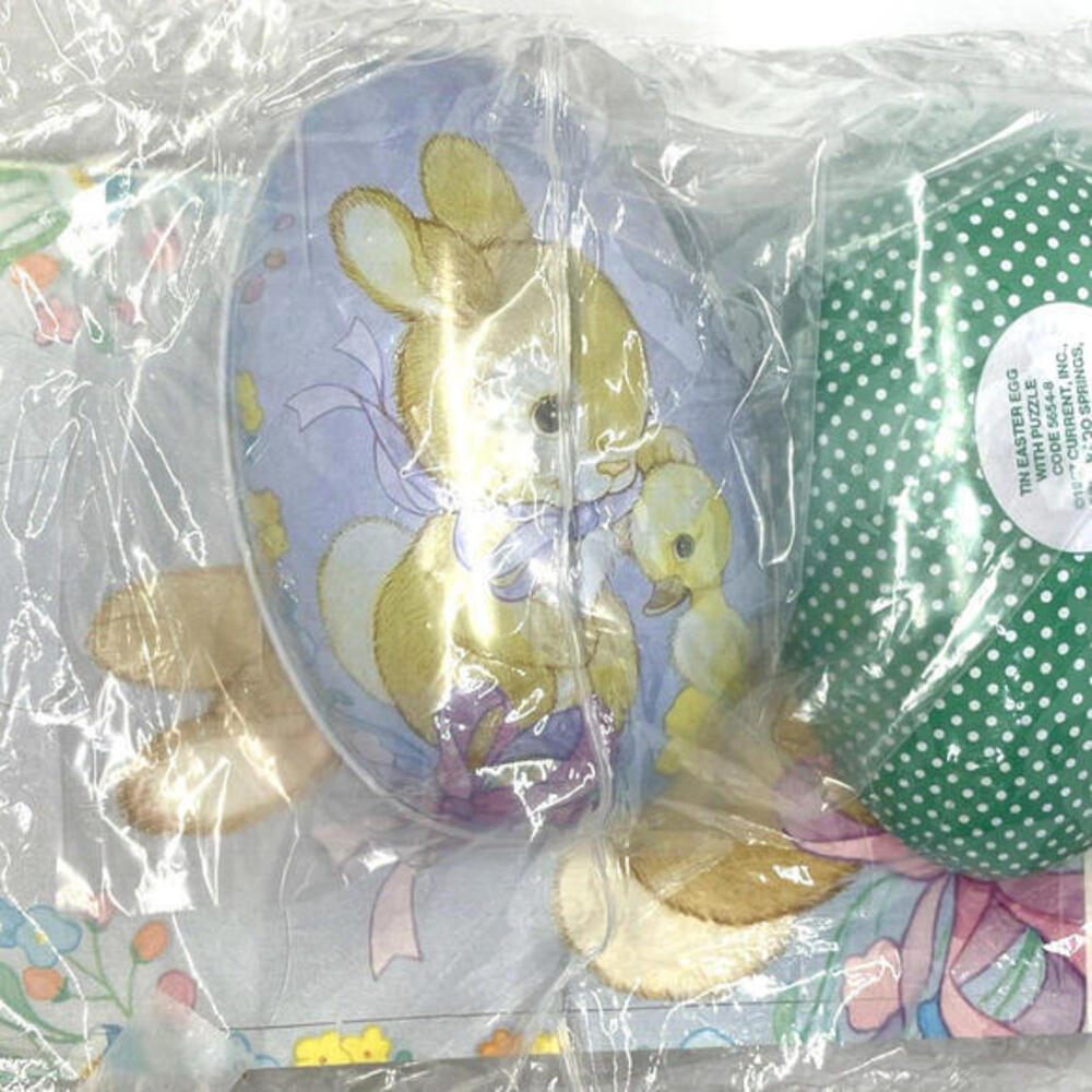 Vintage 1987 Current Inc Easter Egg Tin 12 Pc Puzzle Bunny Duck NOS Sealed